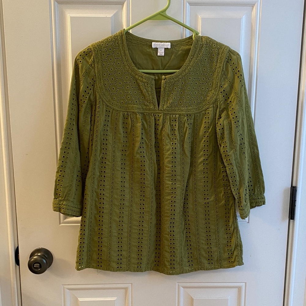 Charter Club Olive Eyelet Women's Blouse